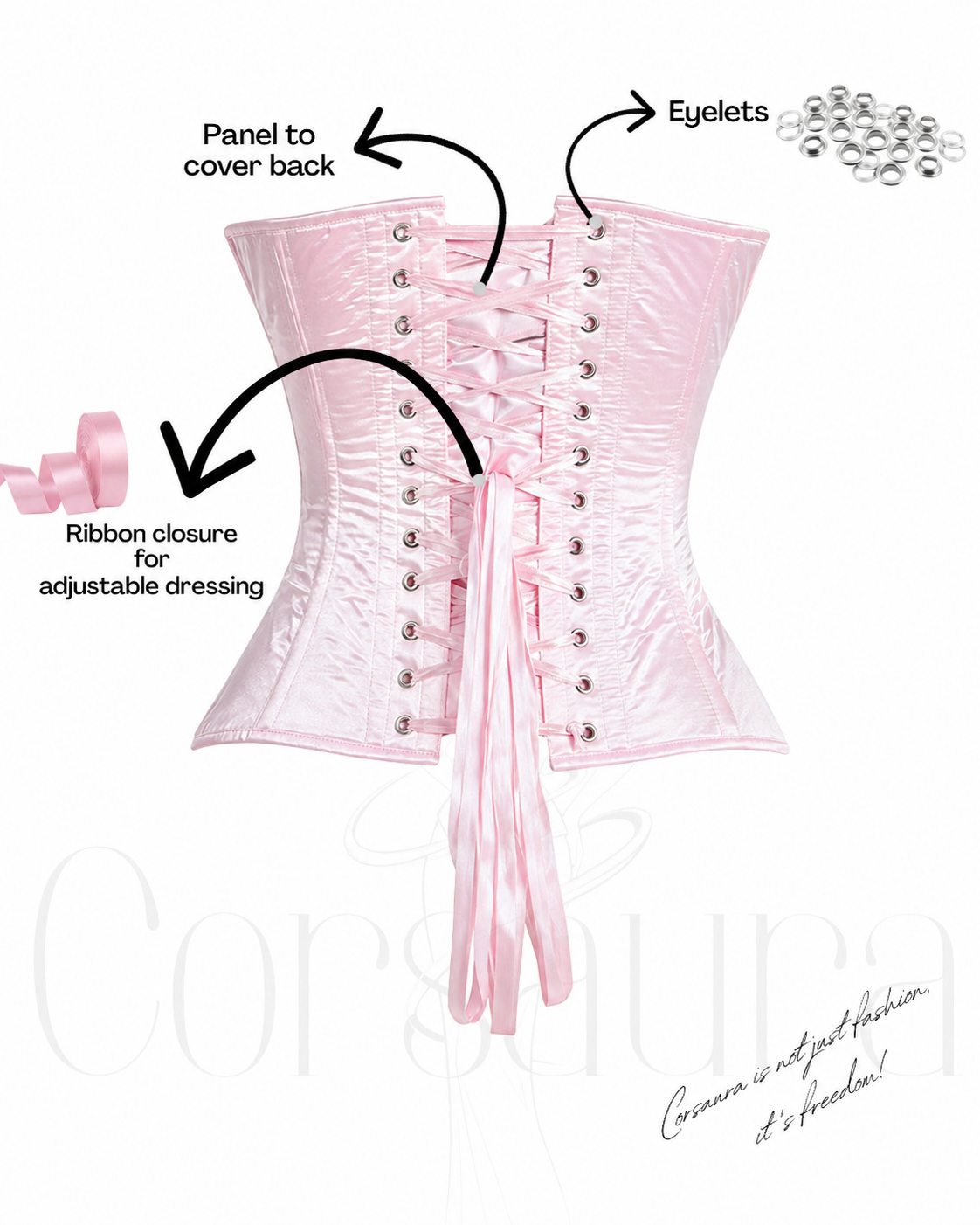 Pink Satin Corset — 14-Bone Spiral & Flat Metal Boned Waist Cincher