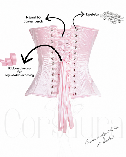 Pink Satin Corset — 14-Bone Spiral & Flat Metal Boned Waist Cincher