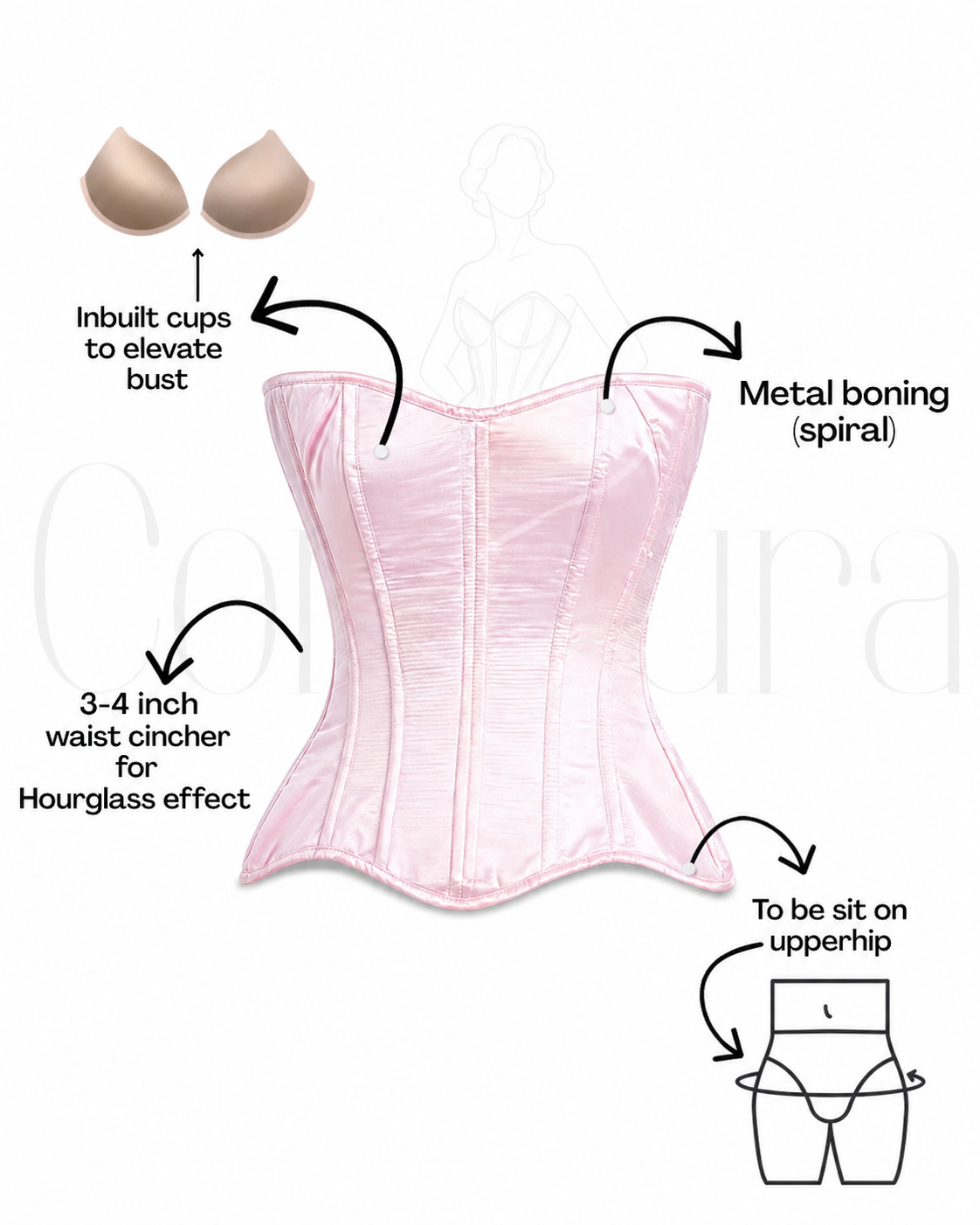 Pink Satin Corset — 14-Bone Spiral & Flat Metal Boned Waist Cincher